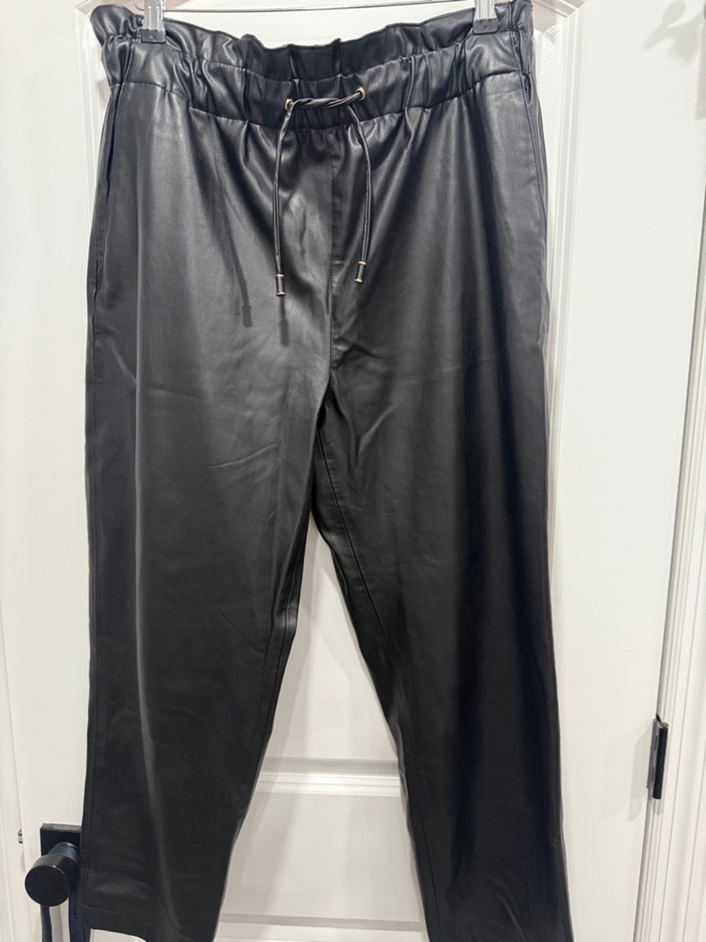 Zara Black Faux Leather Drawstring Jogger Pants